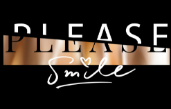 Digital printing foil Brisbane - black card with "Please Smile" in white and black writing and rose gold foil through middle of card cutting the word "Please" in half - Call Infinite print today