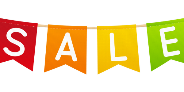 "SALE" in white printed on red, orange, yellow and green bunting flags - Best Brisbane Flag Printing - call Infinite Print today